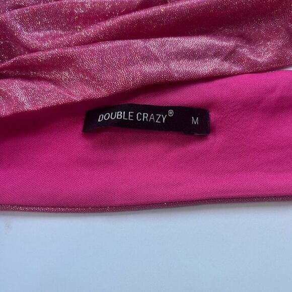 NWOT Metallic Pink Ruched Cut Halter Neck Crop Top- Double Crazy Sz M - Picture 6 of 6